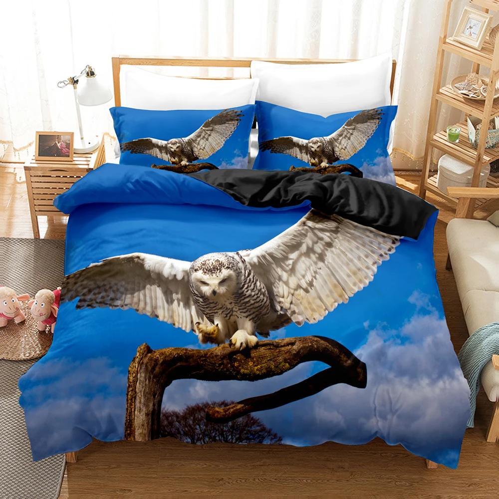 Owl Duvet Cover Set Queen Size Cute Cartoon Magic Owl Bedding Set Owl Comforter Cover for Boy Girls Cute Animal Bedspread Cover