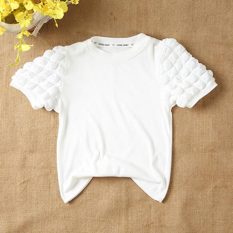 2025 Spring/Autumn Stylish Korean Bubble Sleeve Long-Sleeve T-Shirt for Girls