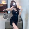 Premium Sexy Spice Girls Golden Velvet with Chest Pad Suspender Dress Women's Summer New Slim Hip Wrap Short Skirt