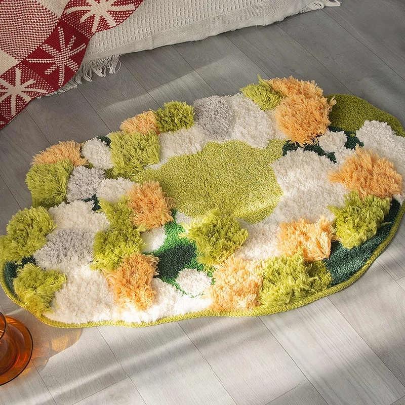Tufting Moss Carpet Aesthetic Antislip Bathroom Rug High-Quality Fluffy Green Muscus Mat Bedrooom Decoration Headboard Carpet