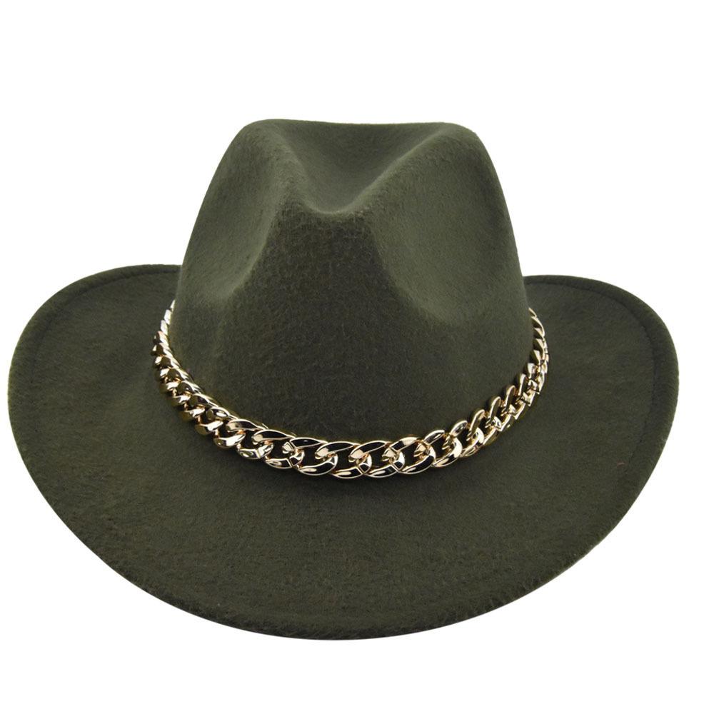 Cowboy Vintage Jazz Hat Gold-plated Chain Woolen Hat Felt Vintage Imitation Sheep Hat Cowboy Hat No