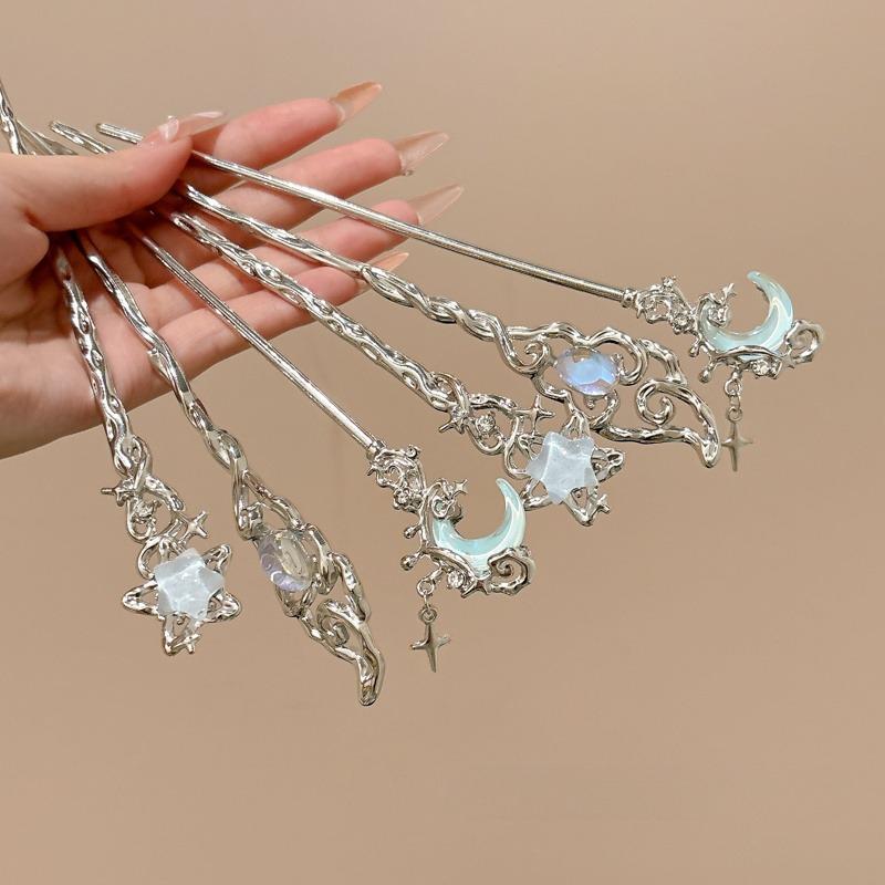3-teiliges Set Damen Mondstein Stern Haarspange Metall Scheibe Haarnadel Täglich Party Kleidung Kombiniert Langer Rock Hanfu Mode Haaraccessoire