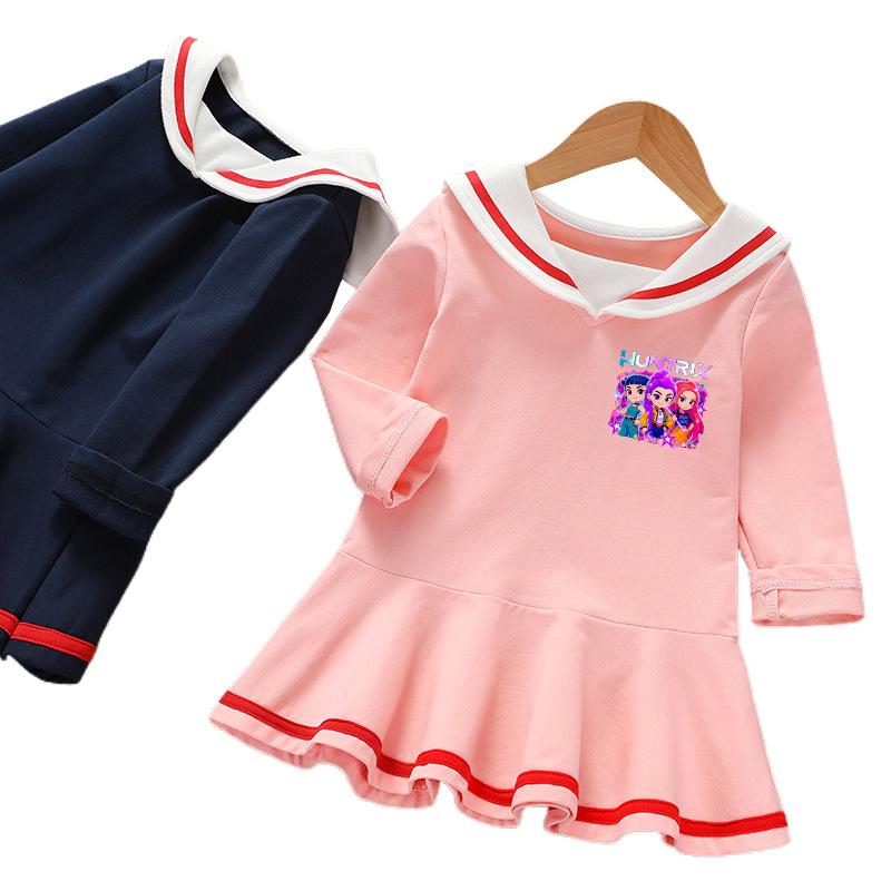 Kpop Monster Hunter Witch Academy Style Long Sleeve Pleated Dress for Children