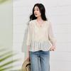 SANCITY Acetate Pleated V-Neck Lantern Sleeve Top