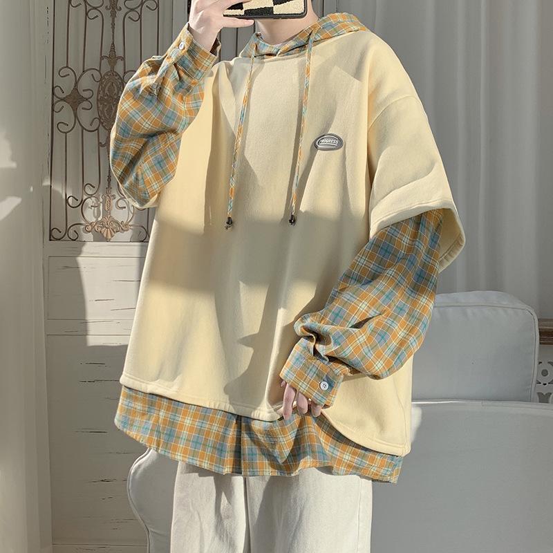 Men's Oversized Trendy Street Style Hoodie – Fake Two-Piece Design, Punk High Street Fashion for Spring and Autumn
