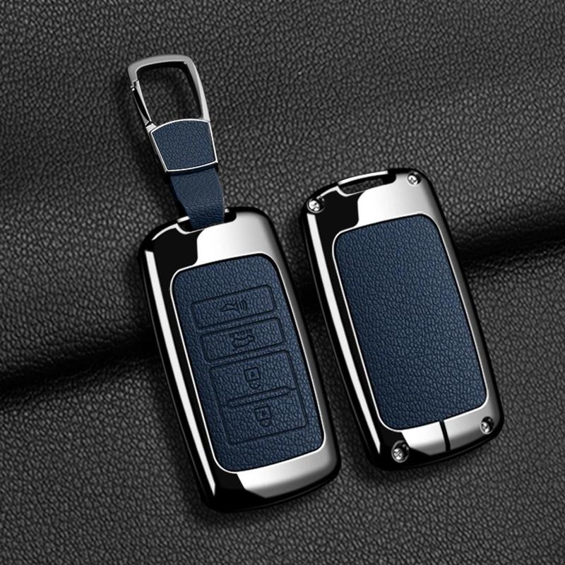 Styling-Zierleisten Zinklegierung Leder Auto-Schlüsselhülle Abdeckung Fob Schutz für Kia 4 Tasten Sorento K900 K7 Cadenza Zubehör Schlüsselanhänger