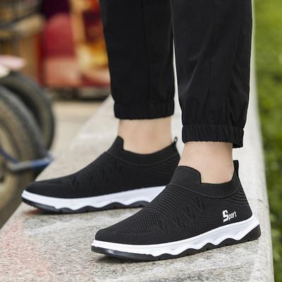 Herrenschuhe mit einem Riemen für Männer mittleren Alters, Herbst neu, fliegenstrickte lässige Einzelschuhe, atmungsaktive Sportschuhe für Herren, vielseitige Fußschuhe