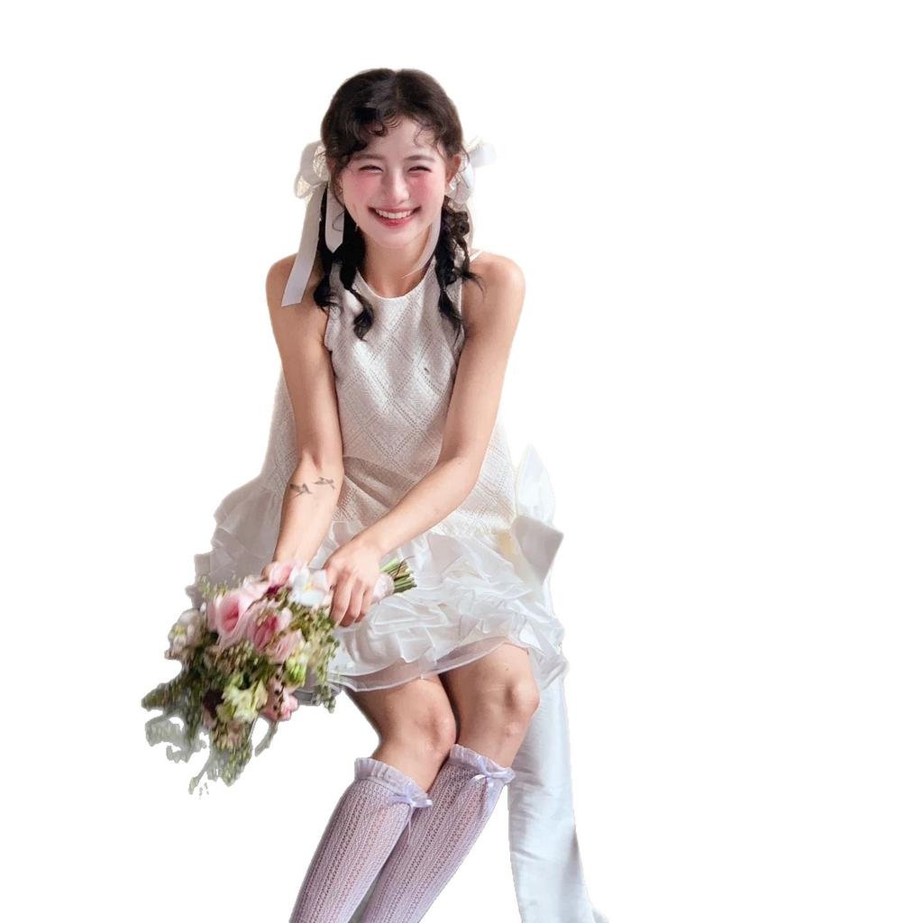 White collar certificate to wear birthday dress photo dress design ruffle edge vest short skirt princess cake dress