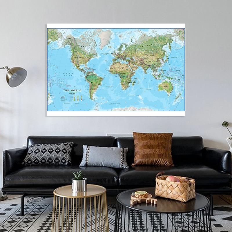 Póster de Mapa Físico Mundial Grande y Detallado Atlas de Geografía de Alta Definición para Decoración de Hogar y Oficina Mural Educativo para Aula Arte Mural