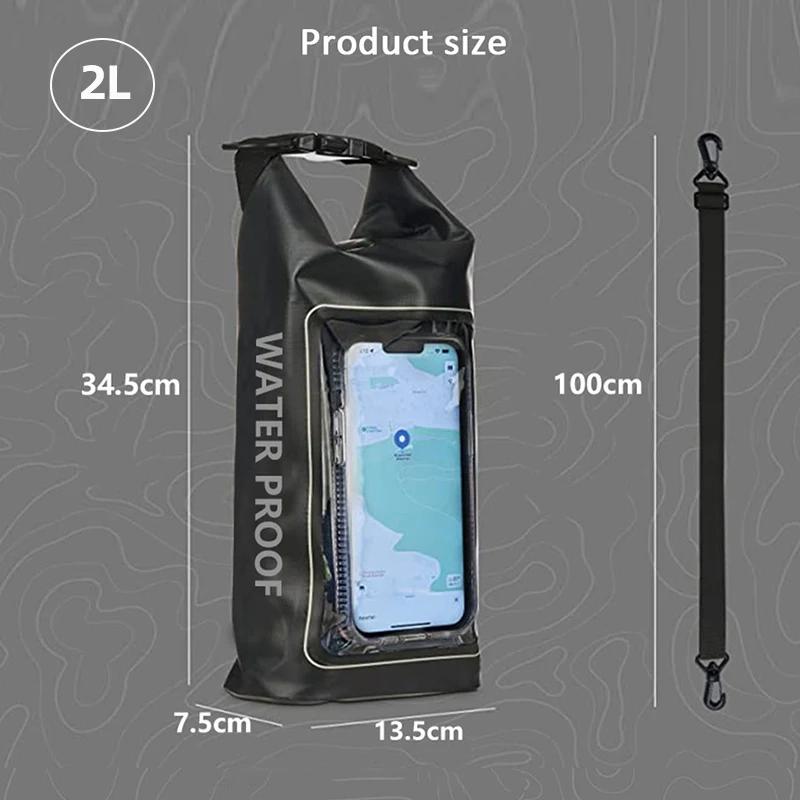 2L/5L Dry Bag Touch Screen Swimming Waterproof PVC Bag Rafting Floating Shoulder Outdoor Sports Bags Surfboard Kayak Storage Bag