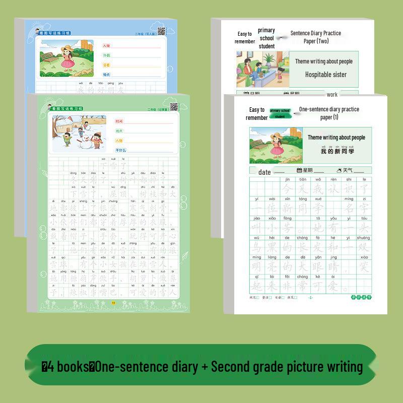 Elementary Writing & Calligraphy Practice Notebook: Picture Writing & Sentence Expansion for Grades 1-3