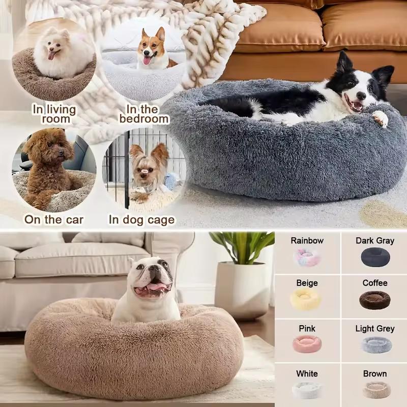 Pet Cat Dog Super Soft Bed Long Plush Donut Round Dog Kennel Washable Comfortable Fluffy Cushion Mat Winter Warm Dog and Cat Bed