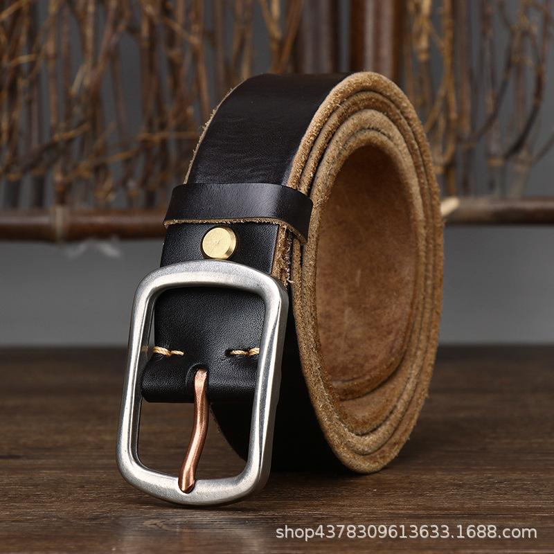 3.8CM Wide Retro Rough Thick Leather Belt Men's Stainless Steel Needle Buckle Cowhide Casual Denim Belt