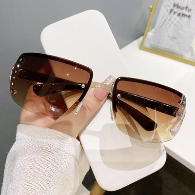 Y2K Sports Punk Sunglasses Women Brand Designer Square Rimless Diamonds Goggle Eyewear Men Sun Glasses Oculos De Sol UV400