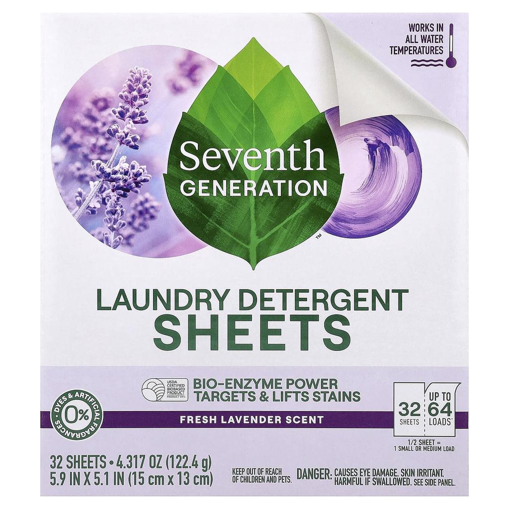Seventh Generation, Laundry Detergent Sheets, Fresh Lavender, 32 Sheets, 4.317 oz (122.4 g)