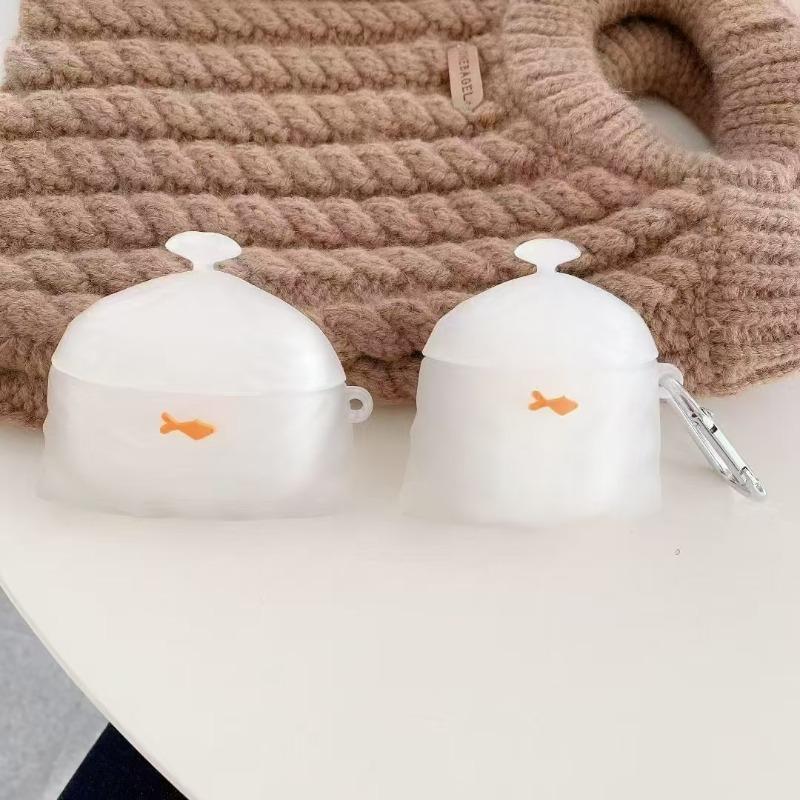 Cartoon Stereoscopic Creative Fun White Goldfish Bag Silicone Headphone Cover For Apple AirPods1/2 Pro/Pro2 3 4 Soft Case