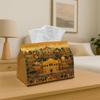 1pc Indian Folk Polyester Tissue Box, Reusable And Washable, Palace Landscape Orange Design for Dining Table, Kitchen, Bathroom, Hotel, Car, And Party