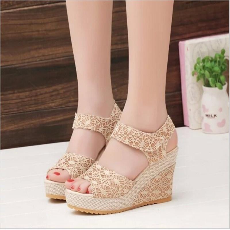 Sandali Zeppa Moda Donna Scarpe Estive Punta Aperta Moda Tacchi Alti