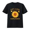 Modisches Sonnenblumen T-Shirt Für Damen Rundhalsausschnitt Nur Ein Mädchen Das Sonnenblumen Liebt Schwarz vintage Gewaschen Atmungsaktiv Unisex