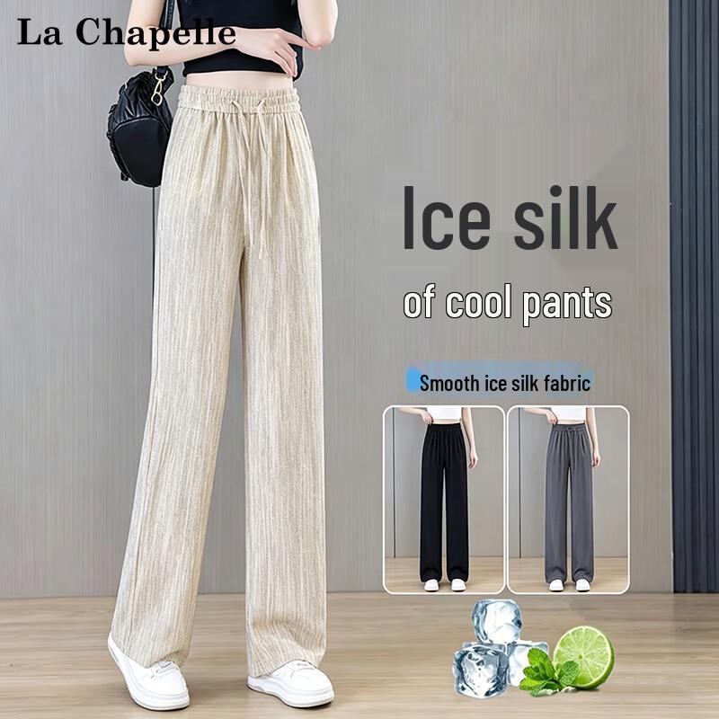 La Chapelle Women's High-Waist Ice Silk Straight-Leg Pants