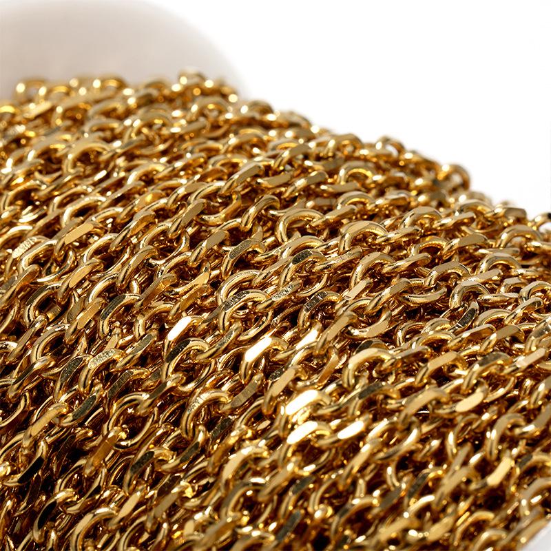 4.5mm Stainless Steel Beveled Cross Chain, 18k Gold Retention, Men's Necklace & DIY Bracelet Accessory