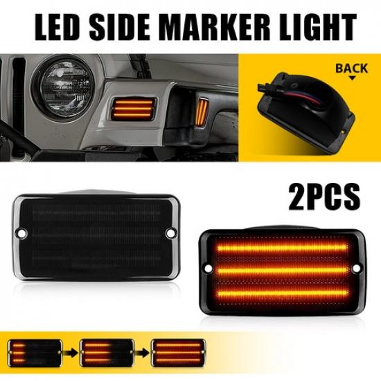 2X LED Dynamic Marker Side Turn Signal Lights For 1997-2006 Jeep Wrangler TJ