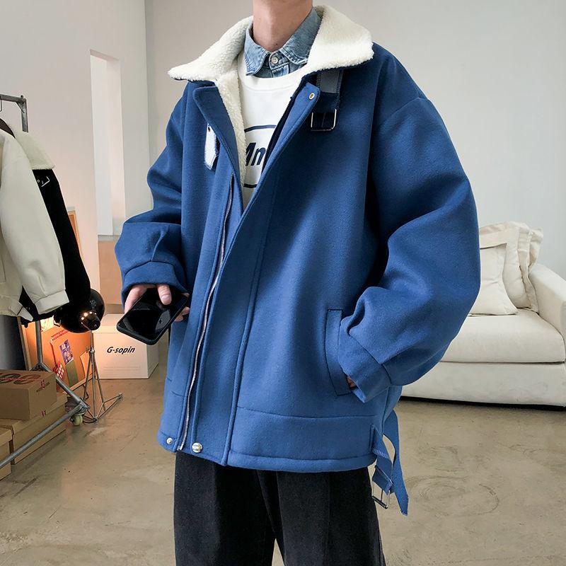 

Зимняя куртка-пуховик мужская японская свободная модная повседневная куртка из овечьей шерсти с лацканами плюс бархатная теплая индивидуальная куртка 2XL