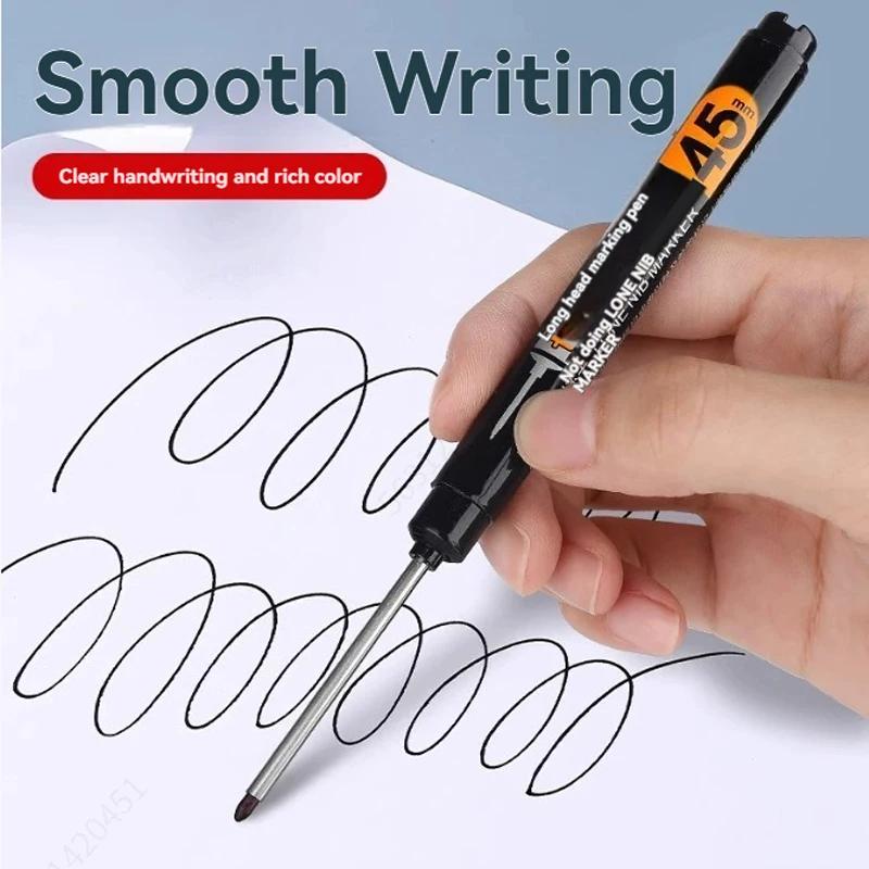 1-12 PCS 45mm Tip Waterproof Long Head Marker Pen Quick-Dry Ink for Woodworking Construction, Deep Hole White Black Red Blue