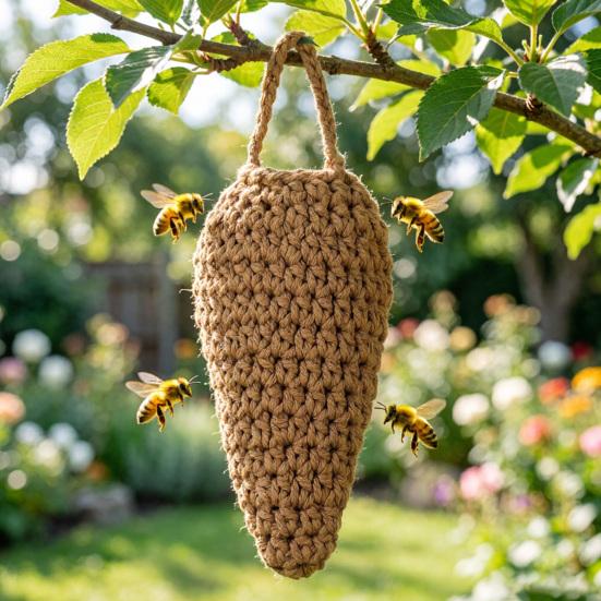 Honigbienen-Nest-Abwehrtasche Baumwolle Gewebt Wabenform Hängende Aufbewahrungstasche Wespenabwehrtasche für den Außenbereich