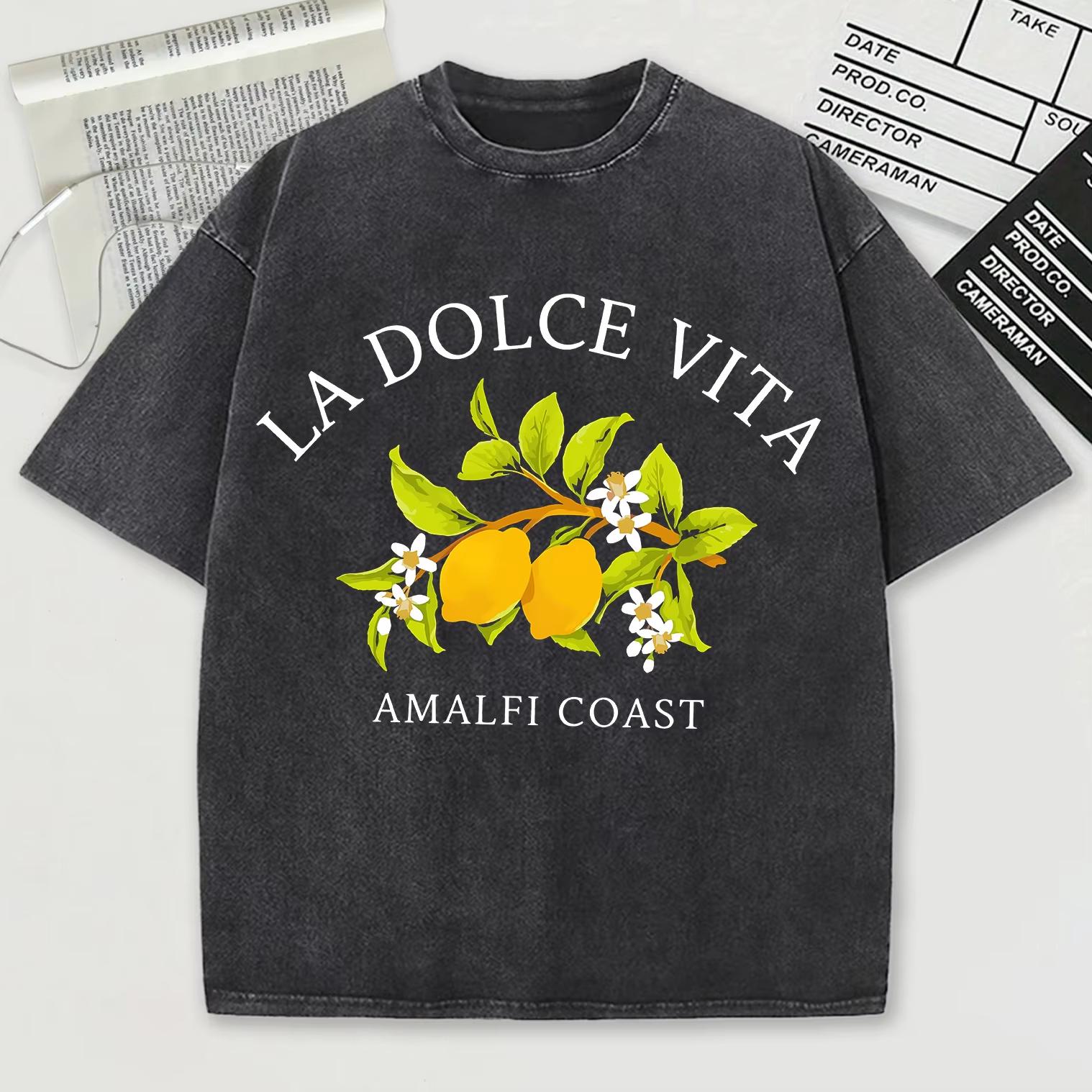 

Dolce Vita Lemon Fruit Amalfi Coast Print Wash Unisex TShirt Summer Casual Trendy Tee Sport Cotton Top Loose Unisex Short Sleeve M