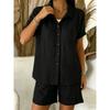 Set Casual con Camicia a Maniche Corte con Bottoni e Pantaloncini per Donna