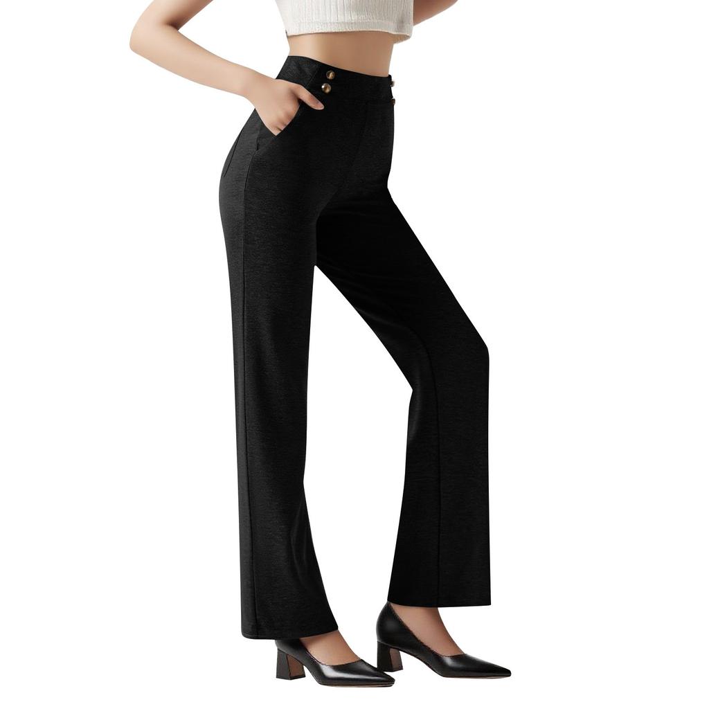 Women's Wide Leg Pants High Waist Stretch Work Pants Business Casual Pants Pockets