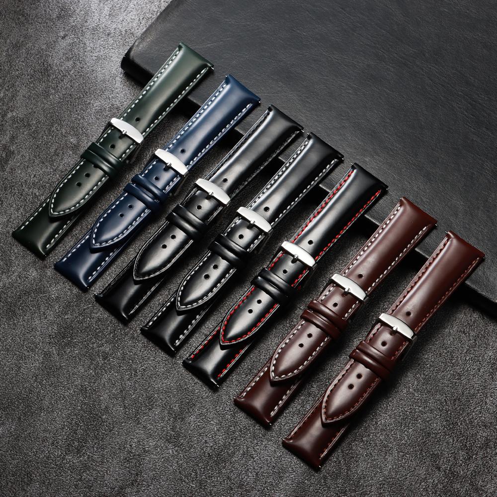 Watchband 20 22mm Vintage Polished Cowhide Quick Release Stitching Watch Strap for Rolex for Omega Bracelet Universal Wristband