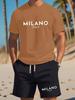 Herren Unifarben Buchstabendruck Sport T-Shirt Shorts Set Sommer Herren Kurzarm Oberteil Kordelzug Shorts 2-teiliges Set Übergröße 6XL