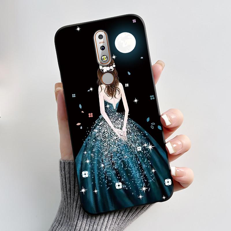 Printing Pattern Case For Nokia 7.1/Nokia 7 Plus Fundas Nokia7 Cover Soft Silicone Black Shell Cute Flower Cartoon Casing Coque