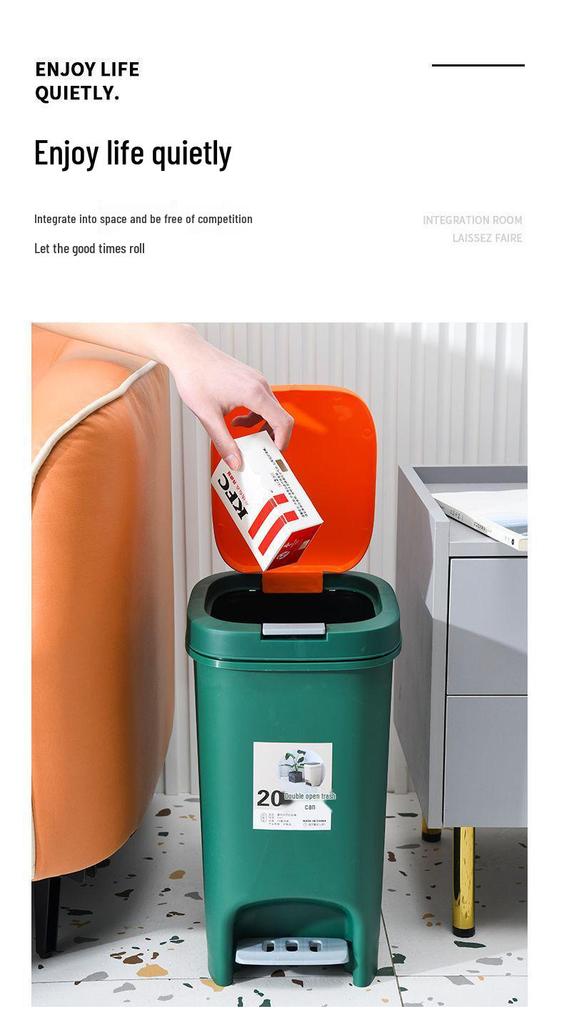 Large Odor-Proof Foot Pedal Trash Can with Lid for Home: Double Opening for Bedroom, Living Room, Kitchen, Bathroom, and Toilet.