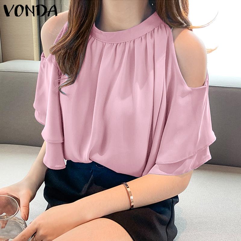 

VONDA Женские однотонные топы с открытыми плечами и рукавами-пагодами