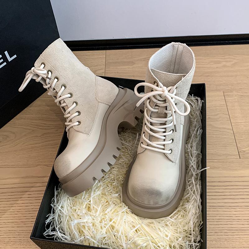 

European thick-soled Martin boots women s 2025 new spring and autumn British style retro casual short locomotive boots versatile single boots 40 абрикосовый