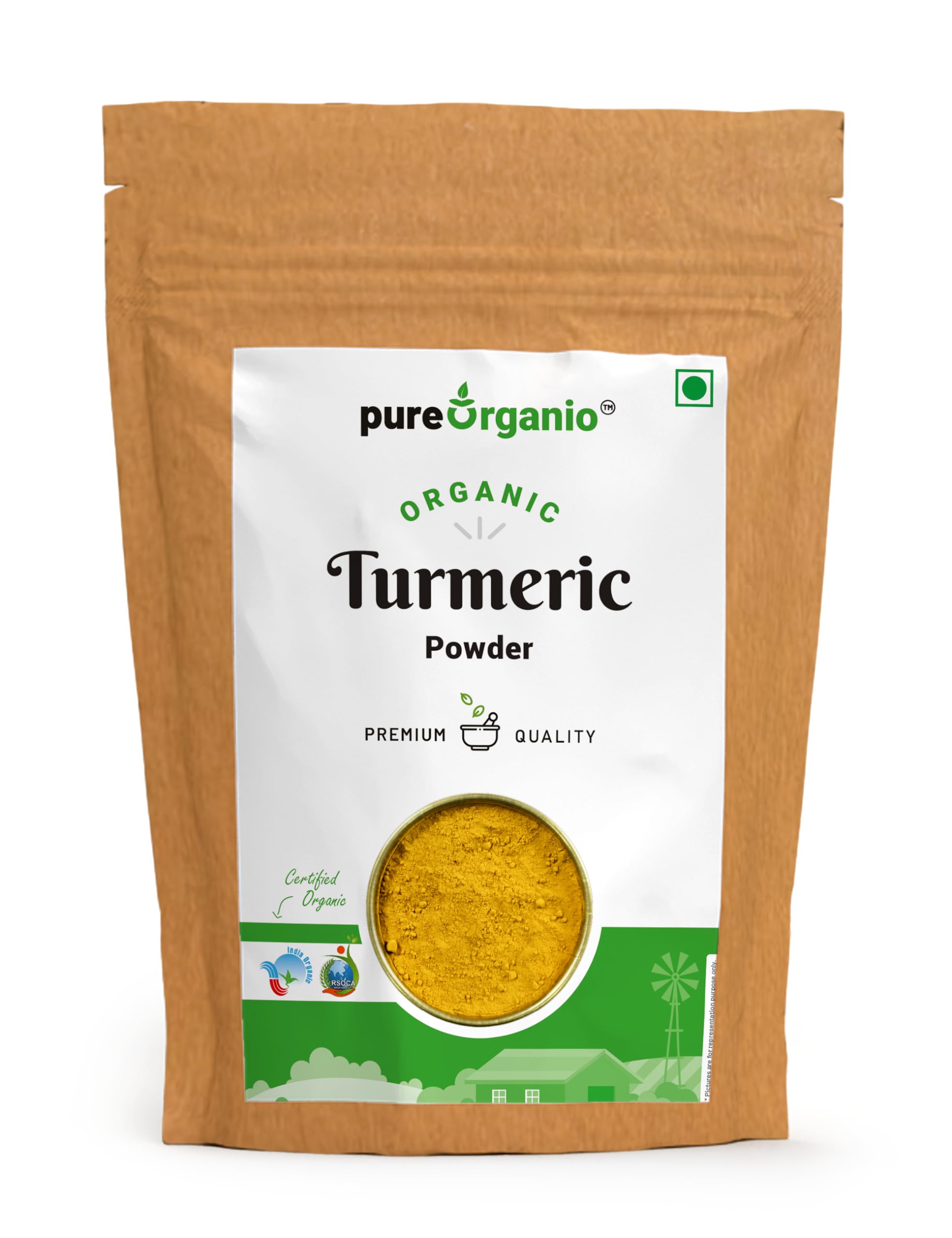 Pure Organio Organic Turmeric Powder, Haldi Powder Organic, Ideal for Eating, Drinking, Cooking - Natural, Fresh Turmeric Root Powder Indian Orga
