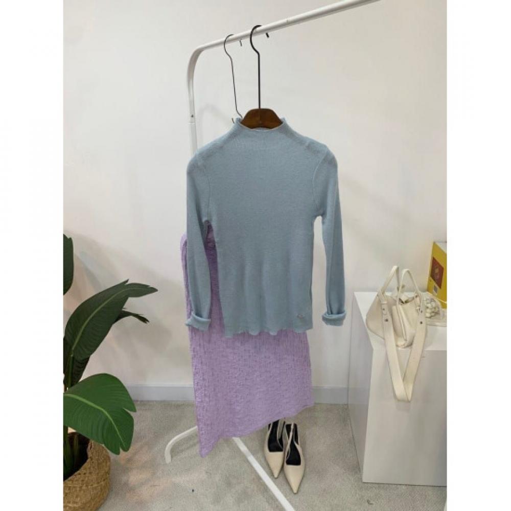 C S In The Room Naf Sheer Ribbed Pendant moCk neCk Long Sleeve Knit 4Color