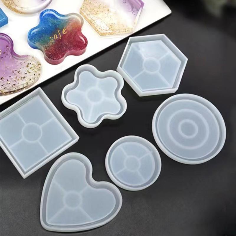 DIY Kristall Epoxidharz Untersetzer Form Kristall Quadratisch Rund Herz Sechseck Silikon Tablettform Heimdekoration Tassenmatte Padform