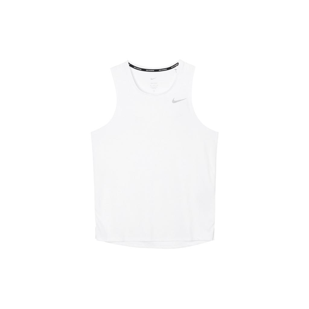 Nike Dri-FIT Miler Solid Logo Crew Neck Loose Tank Top Men Tops White DV9322-100