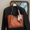 Tote Bag Women PU Shoulder Bag Large Capacity PU Underarm Bag Silk Scarf Straps Handbag  Lady