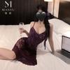 New sex underwear pure lace tassel suspender long dress mesh purple temptation 9518