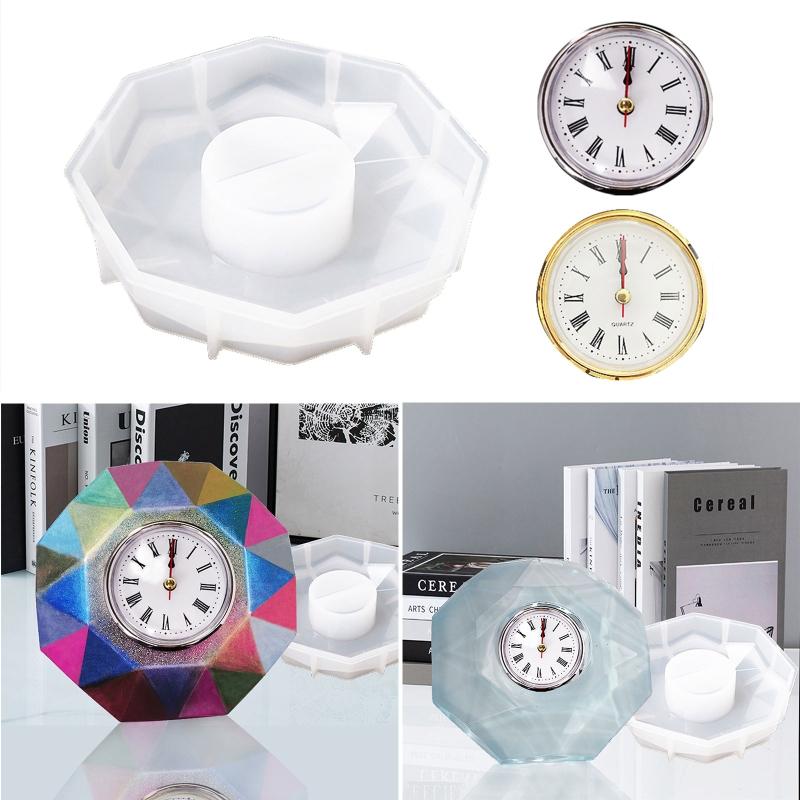 Hexagonal Shape Clock Mold with Clock Silicone Casting Epoxy Resin Mold for Handmade DIY Crafts Making Home Decorations