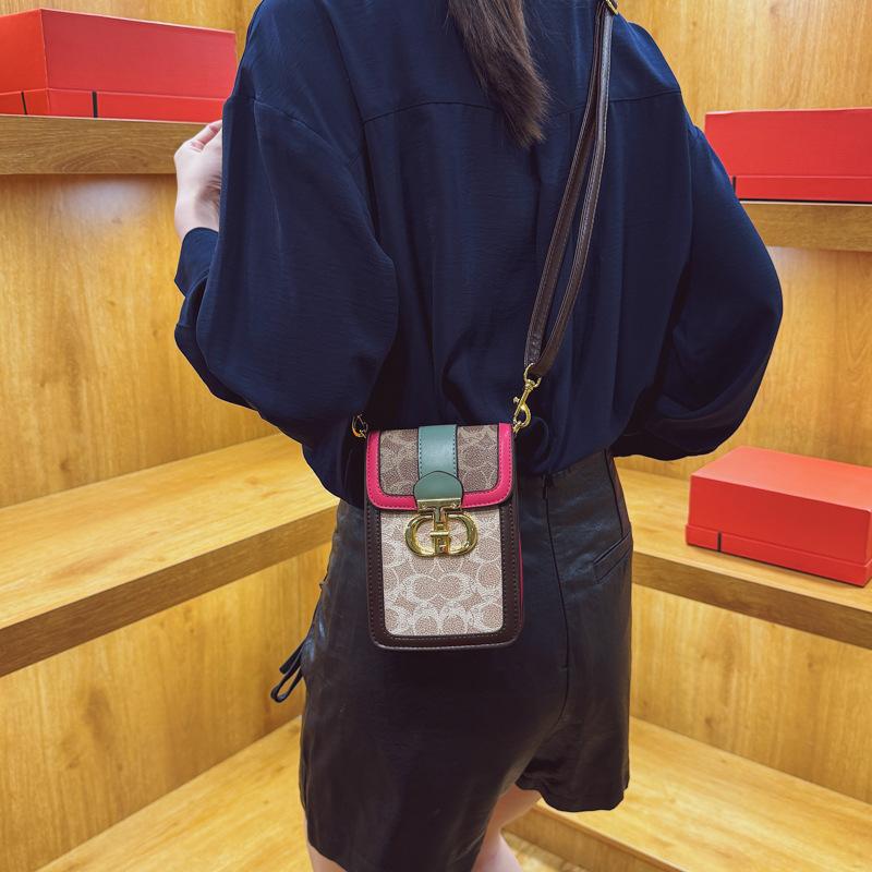 Premium bag women's new retro printing mini mobile phone bag contrasting color vertical shoulder bag oblique span bag