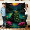Peacock and Lotus Flannel Blanket Soft Cozy Throws Napping Travel Use