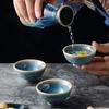 Jarra de Sake Vintage Japonesa Cerámica Azul Cambio de Horno Copa de Vino Dispensador de Vino Shochu para el Hogar Restaurante de Sushi Utensilios para Beber Regalos