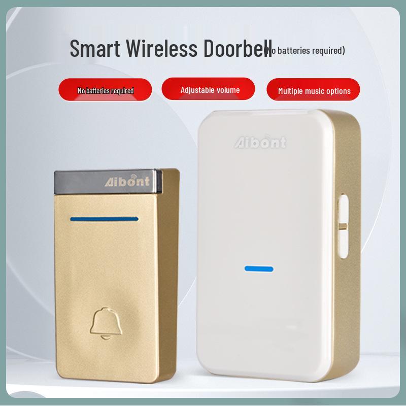 Wireless Self-Powered Gold Doorbell with EU/US Standard Call Button – No Battery Needed
