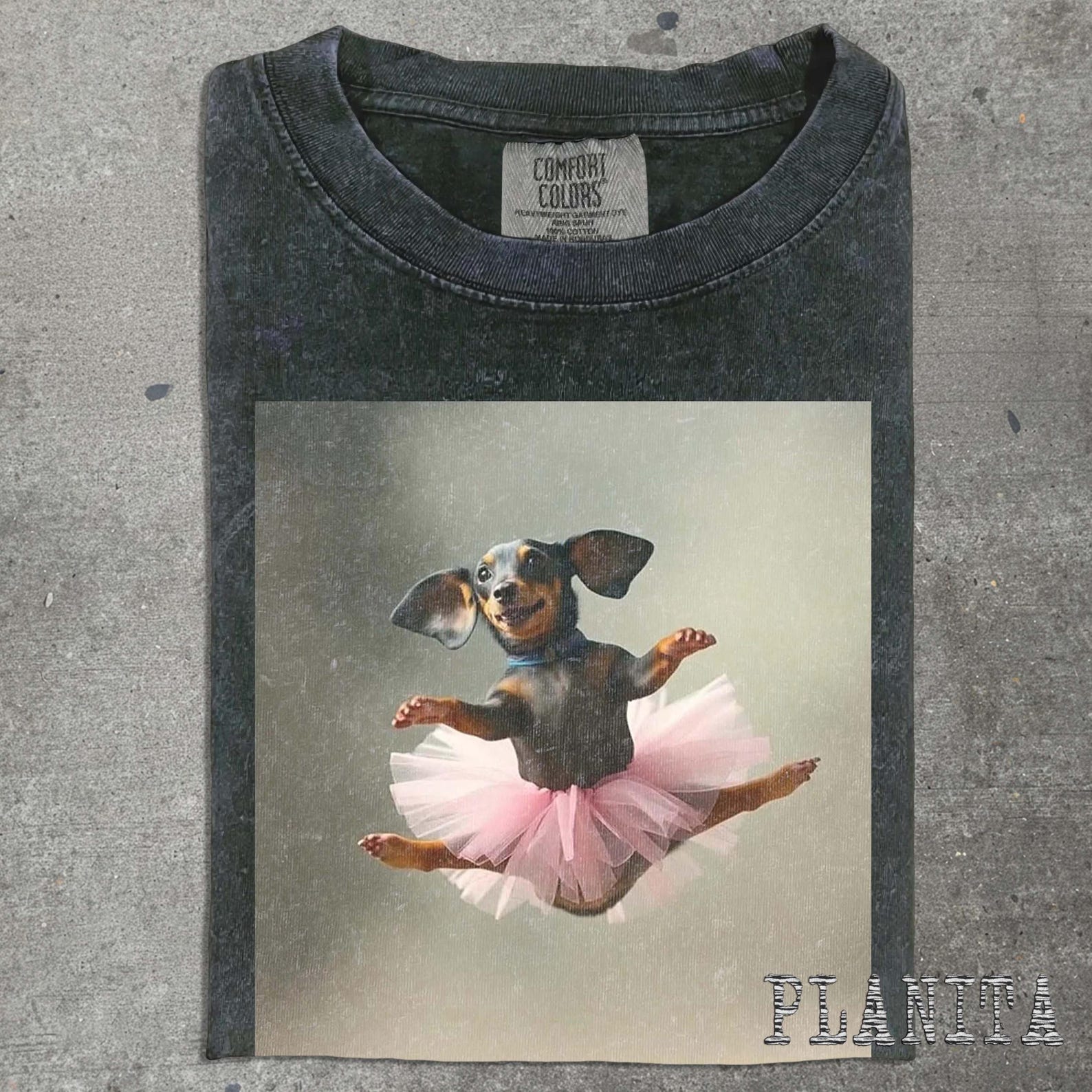 Dachshund Ballerina T-shirt | Dancing Dog Art, Pink Tutu S
